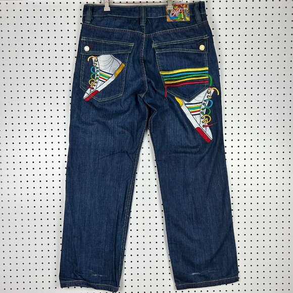 Coogi Y2K Stitched Baggy Jeans 36x33 Colorful Sneakers High Top Hip Hop Flap 90s - Picture 1 of 8